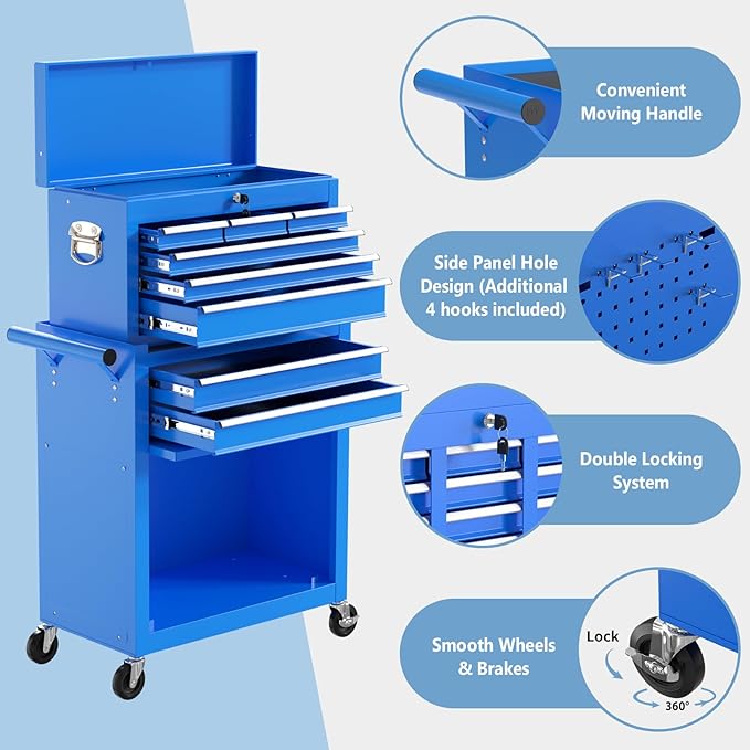 8 Drawer High Capacity Rolling Tool Chest, Metal Tool Box - Image 6