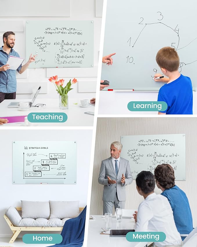 VUSIGN Glass Dry Erase Board for Wall, Large Frameless Mounted White Board Dry - Image 7