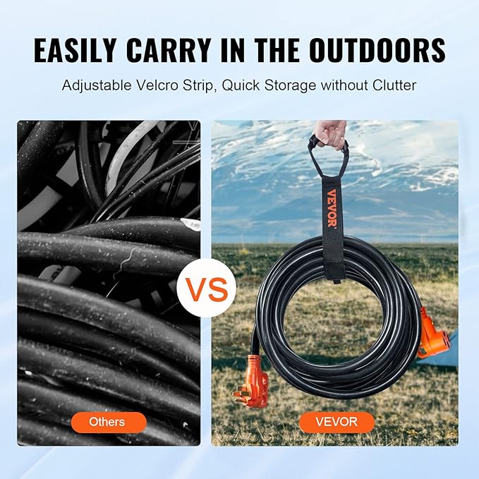 VEVOR 50 Amp RV Extension Cord, 15 ft, Heavy Duty STW 6/3+8/1 AWG RV Power Cord - Image 6