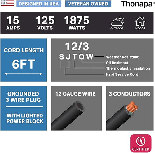 12 Gauge Heavy Duty Extension Cord 10 Ft, SJTOW Oil Resistant & Flame Retardant - Image 2