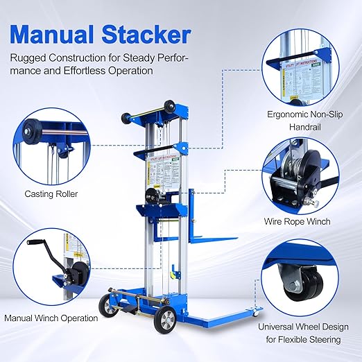 70" Material Lift Winch Stacker, 500 lbs Capacity Manual Material Lifts - Image 4