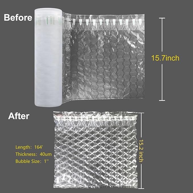 Inflatable Bubble Cushioning Wrap Roll Bottle Shipping Sleeves 15.7"x164' Air - Image 5