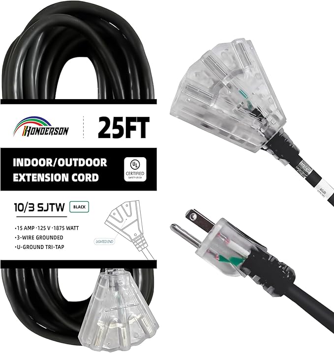 3-Outlets Indoor Outdoor Extension Cord Weatherproof by HONDERSON