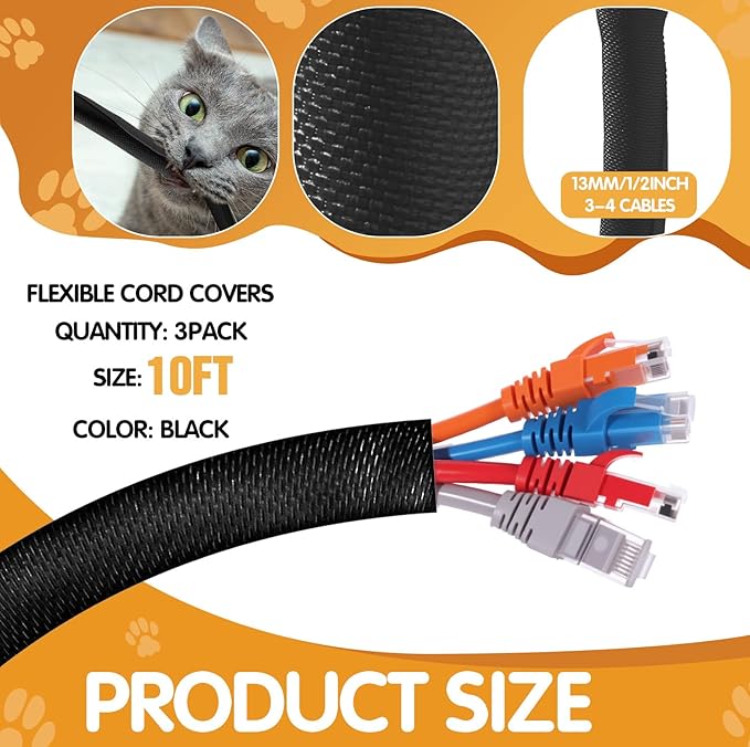 Poen 3 Pack 30ft Cord Protectors from Pets No Chew, 1/2 Inch Ultra Durable Cord - Image 2