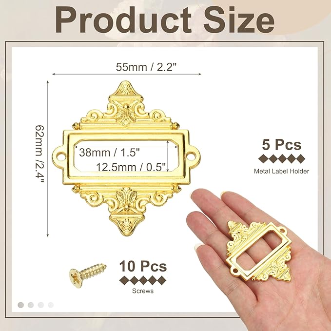uxcell 5 Pcs Metal Label Holder, 2.2 x 2.4 Inch Small Vintage Card Frame Tag - Image 2