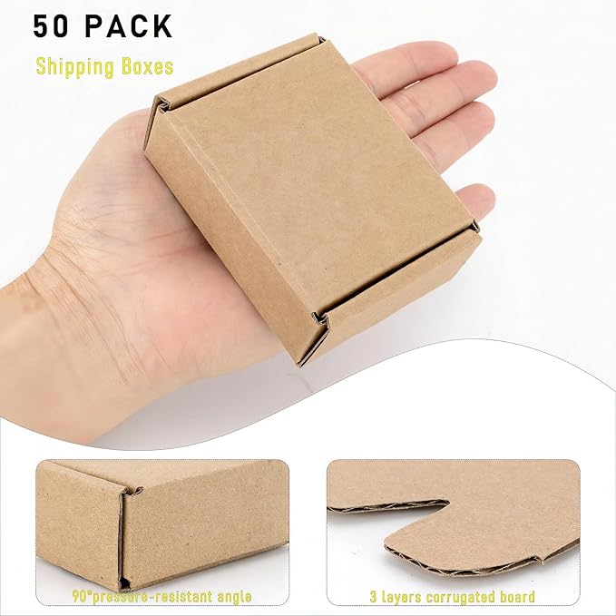 Ellbest 50pcs Kraft Brown Box 1.5mm Thick Cardboard Boxes, 3.6 x 2.6 x 1.2 - Image 3