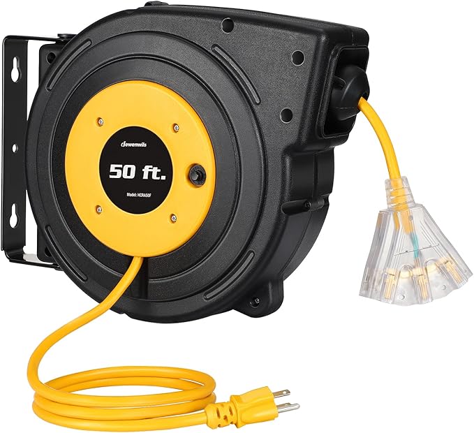 DEWENWILS Retractable Extension Cord Reel, 50FT Power Cord Reel by DEWENWILS