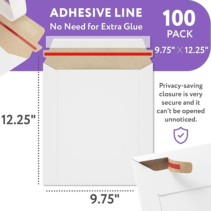 White Kraft Rigid Mailers, 9.75 x 12.25 Inches. Pack of 100 Paperboard - Image 2