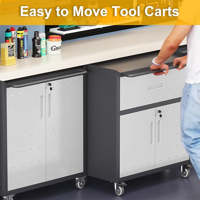 Metal Storage Cabinet with Wheels, Rolling Tool Chest with Adjustable Shelf & - Image 5