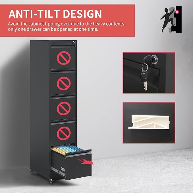 5 Drawer Locking File Cabinet - Image 4