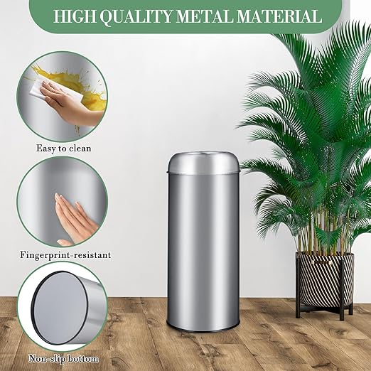 65L/17 Gallon Tall Commercial Trash Can, Large Capacity Brushed Stainless Steel - Image 3