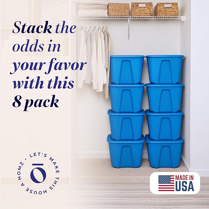 HOMZ 8-Pack Durable Molded Bin, Plastic Storage Containers - Image 2