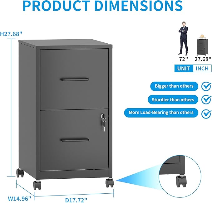 2 Drawer Mobile File Cabinet - Image 3
