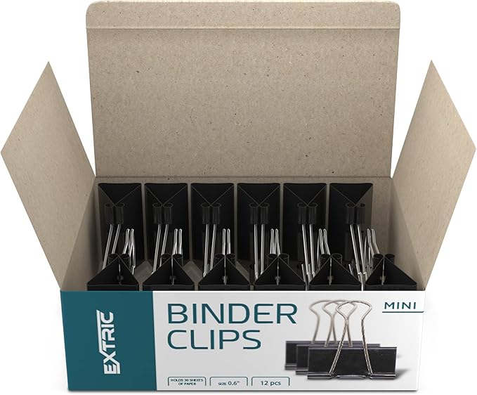 Binder Clips - 60 Pack Mini Black Paper Clamps, 0.6 Inch, Holds 30 Pages - Image 2