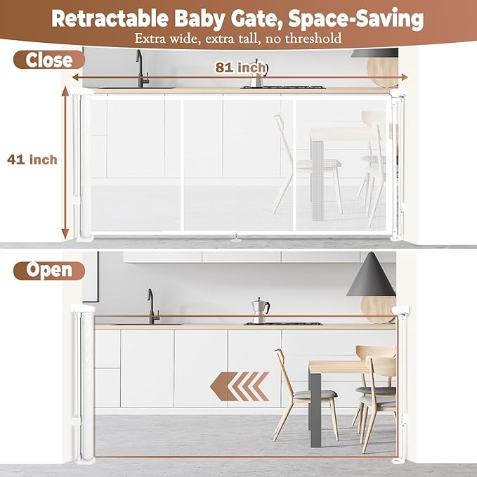 81" Retractable Baby Gate Extra Wide, Mesh Gate Long Child Gate Pet Gate - Image 3