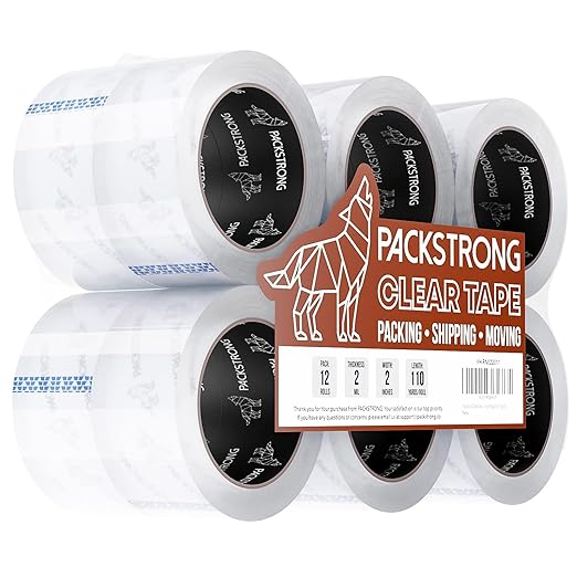 Packstrong Industrial Grade Clear Packing Tape 12 Rolls by PackStrong