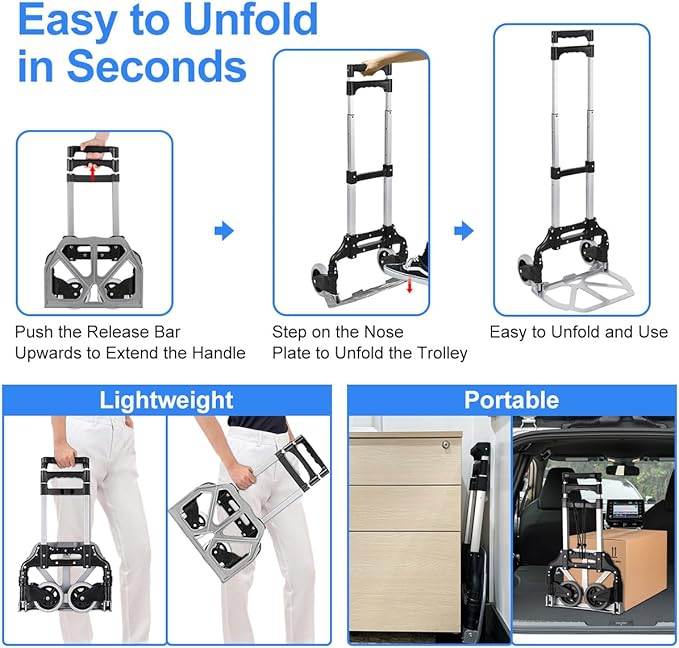 Folding Hand Truck Aluminum Portable Folding Hand Cart 155lbs Capacity Hand - Image 5
