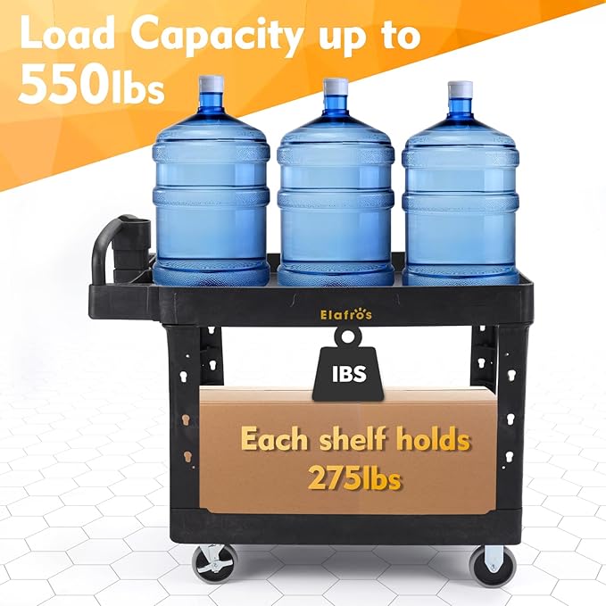 ELAFROS Extra Large Heavy Duty Plastic Utility Work Cart 43.5 x 24.6 Inch – 2 - Image 6
