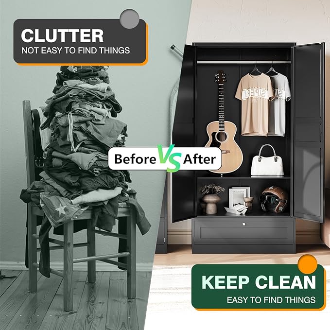 Letaya Wardrobe Closet, Bedroom Armoire Cabinet Clothes Organizer - Image 9