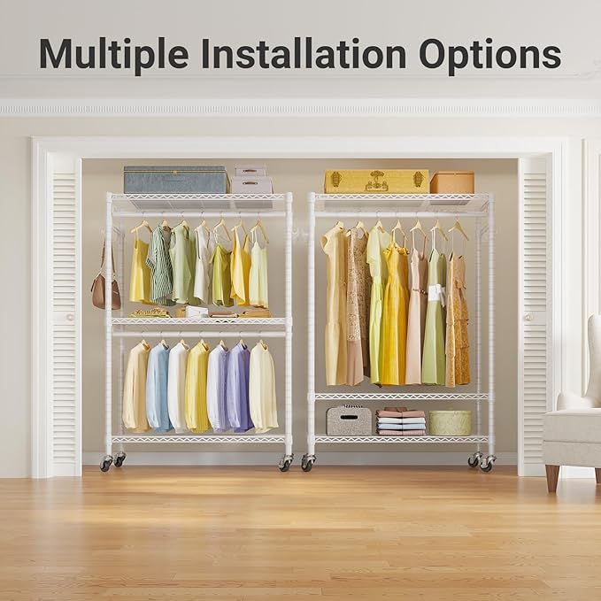 VIPEK R2 Plus Rolling Garment Rack 3 Tiers Adjustable Wire Shelving Clothes - Image 2