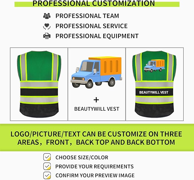BeautyWill Custom Logo Safety Vest Class 2 High Visibility Reflective Vest - Image 5