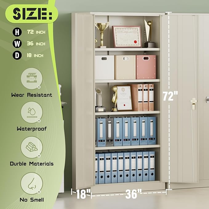 Crownland 72" Metal Storage Cabinet, Lockable Garage Storage Cabinets, High - Image 3