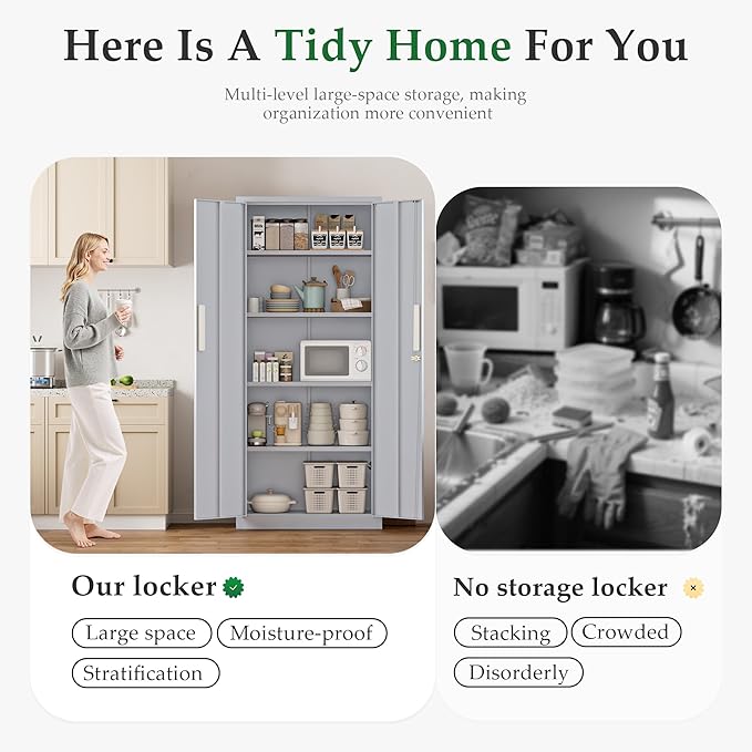 Crownland 63" Metal Storage Cabinet, Lockable Garage Storage Cabinets, High - Image 5