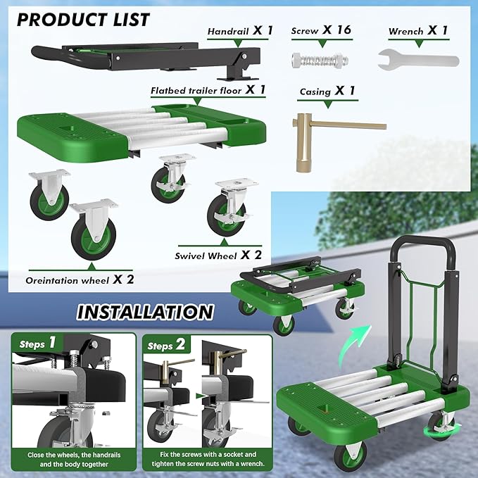 WarmyouHaul Pro Folding Hand Truck, 441LBS Capacity, Adjustable Platform & - Image 7
