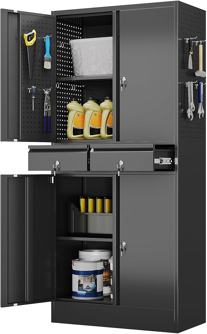 Metal Storage Cabinet with 2 Drawers and Pegboard, Garage Storage Cabinet with by JAORD