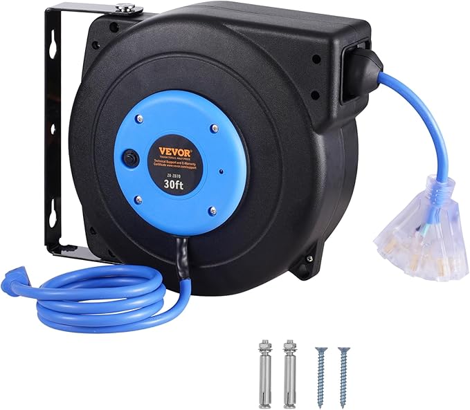 VEVOR 30FT Retractable Extension Cord Reel, 16AWG/3C SJTOW Heavy Duty Power - Image 9