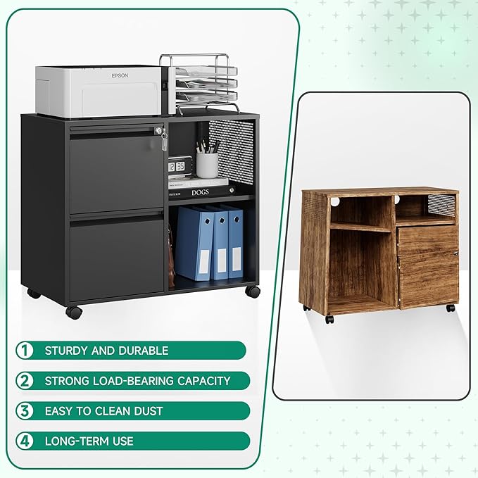 Letaya Mobile File Cabinet, Metal Lateral Rolling Printer Stand Filing Cabinets - Image 4
