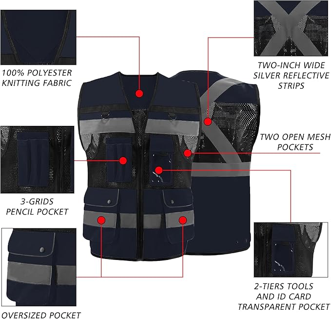 Safety Vest High Visibility Reflective Construction Vest - Image 6