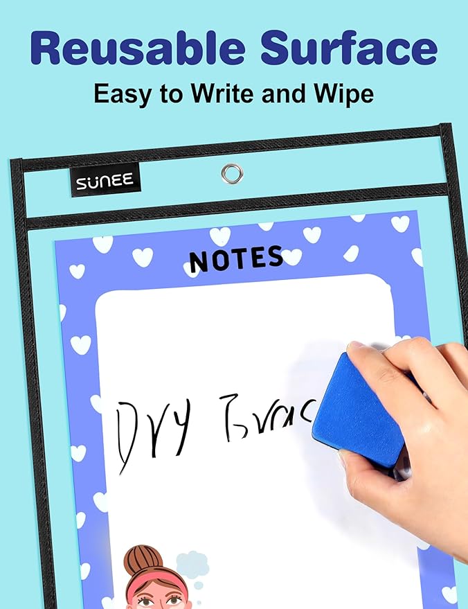 SUNEE 6 Packs Oversized Reusable Dry Erase Pocket Sleeves - Image 3