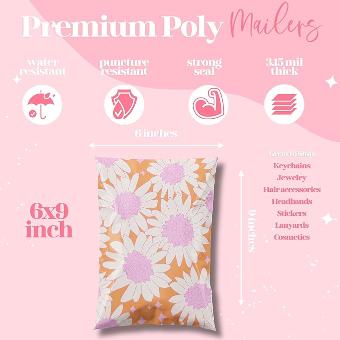6x9 Designer Poly Mailer 100 Pack Heavy Duty Waterproof Self Seal Shipping Bags - Image 3