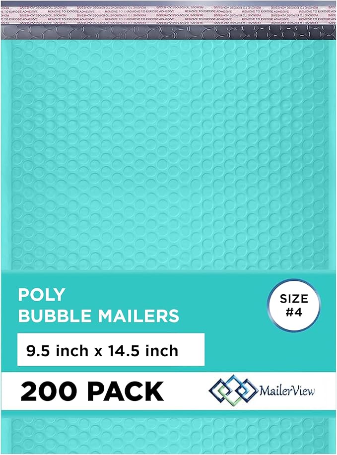 Teal Large Poly Bubble Mailers 9.5x14.5 inch #4 | Self Seal Padded Envelopes by MAILERVIEW