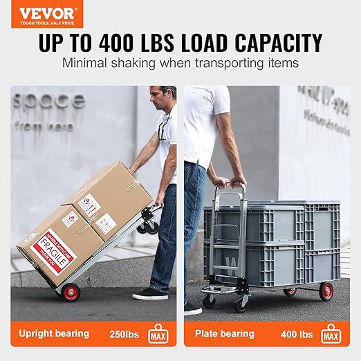 VEVOR Aluminum Folding Hand Truck, 2 in 1 Design 400 lbs Capacity, Heavy Duty - Image 2