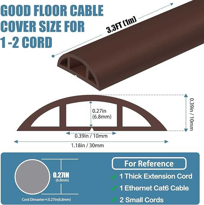Floor Cord Covers for Wires 3.3FT Cable Hider Wire Cover Self Adhesive Cord - Image 2