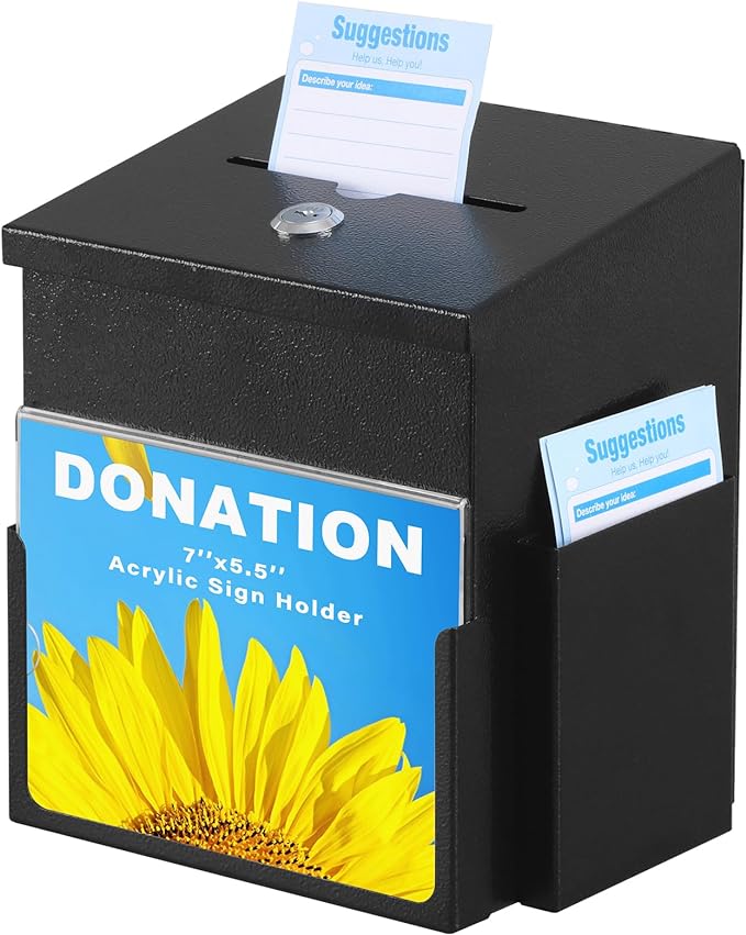 xydled Suggestion Box with Key Lock Acrylic Sign Holder, Metal Donation Ballot by xydled