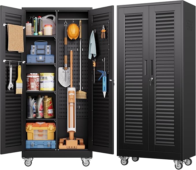 Aobabo Metal Broom Closet Storage Cabinets, Steel Mop and Broom Cabinet by Aobabo