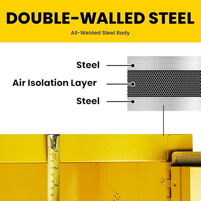 60 Gallon Yellow Flammable Storage Cabinet, Fireproof Steel Chemical Storage - Image 3