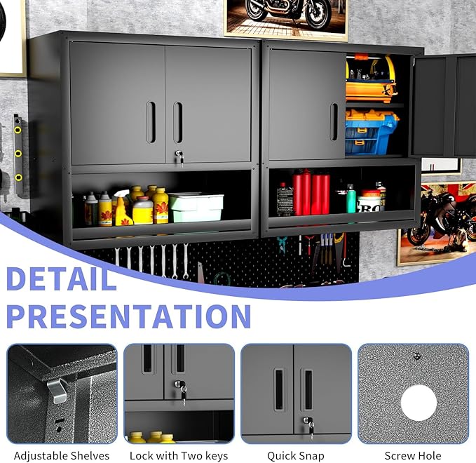 Metal Garage Wall Cabinet with Lock, Wall Mounted Metal Storage Cabinets with - Image 4