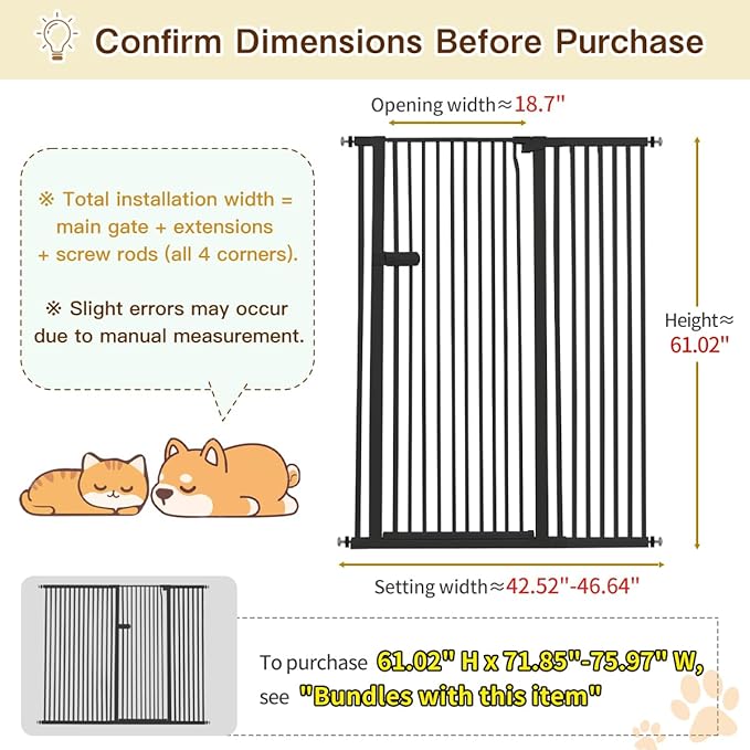 Lumizone Extra Tall Cat Gate 61.02" High Pressure Mounted Extra Wide 2025 New - Image 2