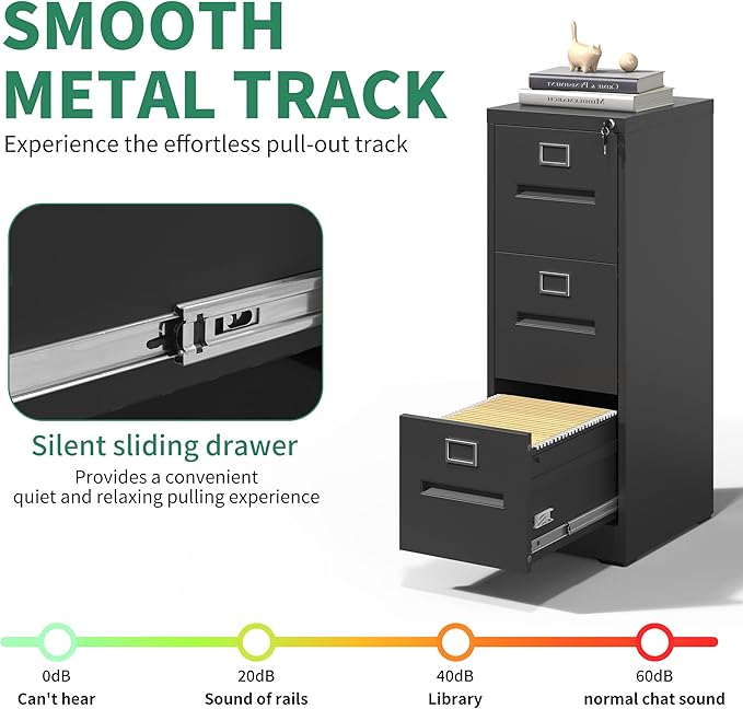 Black Metal File Cabinet with 3 Drawer, Vertical File Cabinet with Lock - Image 6