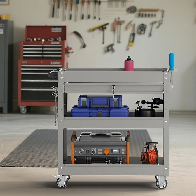 3 Tier Rolling Tool Cart on Wheels, 450 LBS Capacity Tool Cart - Image 9