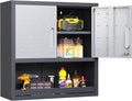 Wall Mounted Cabinet with Locking Doors, Open Shelf, Metal Hanging Garage by Unknown