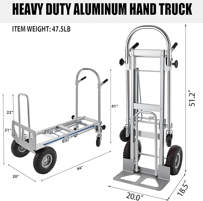 3in1 Aluminum Hand Truck, Convertible Hand Truck Dolly Large Size 1000 lb - Image 2