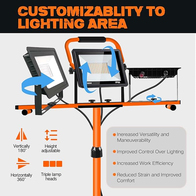 21000 Lumen Work Lights with Stand, 3 Adjustable Head LED Work Light, with - Image 5