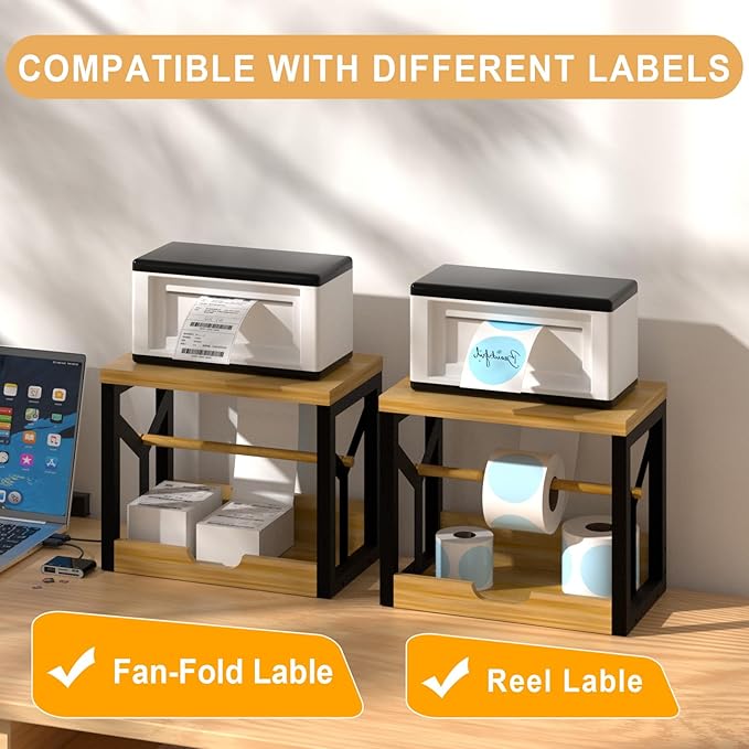 AO LI GEI Label Holder for Rolls and Fan-Fold Labels, Wooden Thermal Label Roll - Image 2