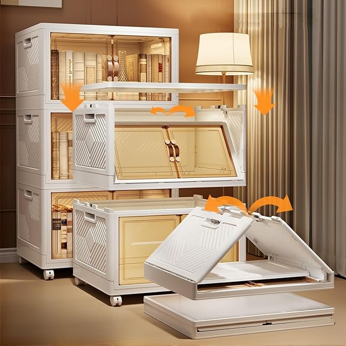 4 Tier Plastic Stackable Storage Bins and Boxes Organizer, Foldable Containers - Image 9