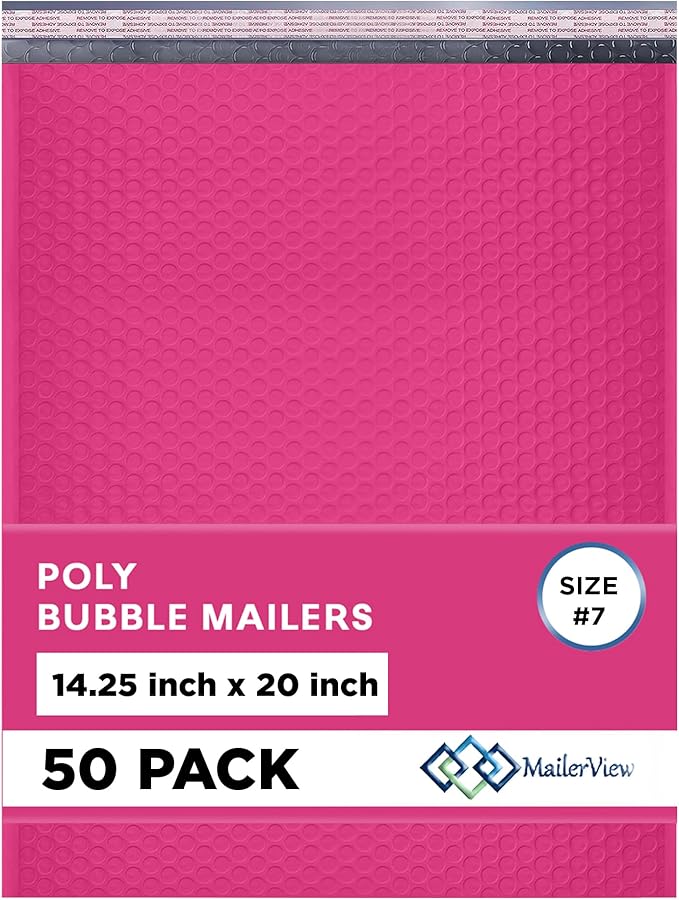 Hot Pink Extra Large Poly Bubble Mailers 14.25x20 inch #7 | Self Seal Large by MAILERVIEW